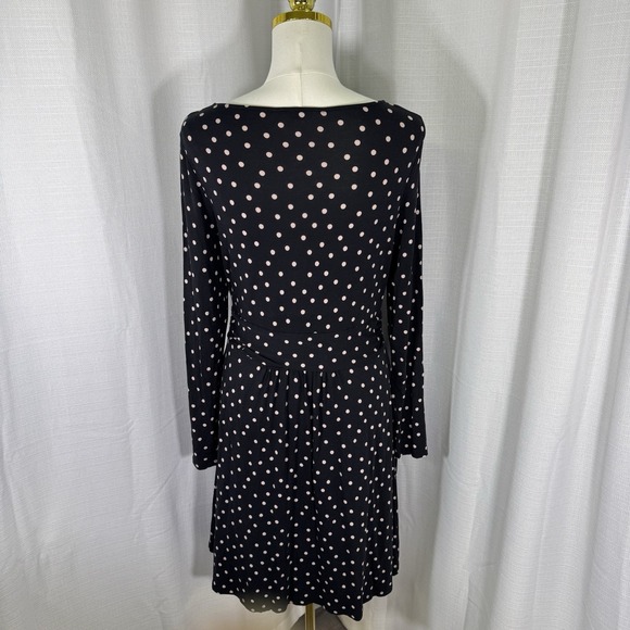 Boden Abigail Dress Womens 10R Polka Dot Navy Pink Midi Long Sleeve Jersey Knit - Picture 4 of 16